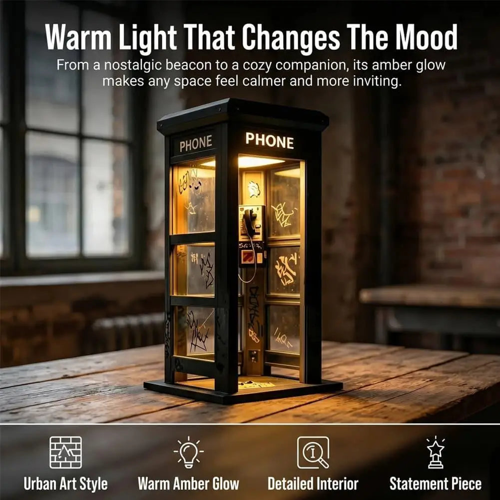 Retro Phone Booth Desktop Lamp – Vintage Ambient Night Light Decorative Desk Lamp Axl