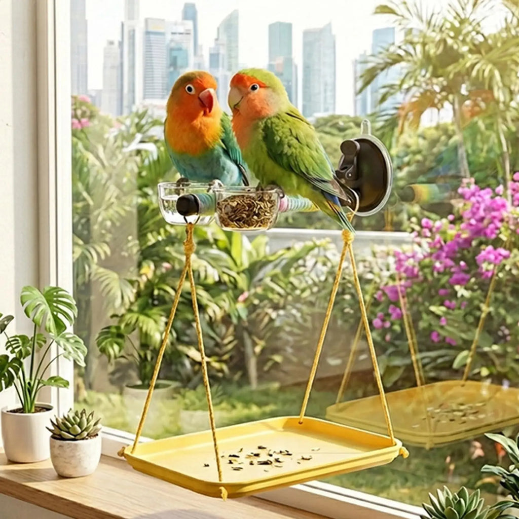 Window Bird Perch with Suction Cup & Droppings Tray | Parrot Perch Bird Window Perch Axl