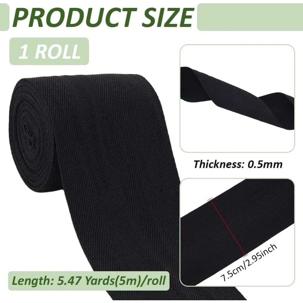 Black Polyester Herringbone Ribbon 80mm x 5m | Sewing & Craft Herringbone Ribbon Axl