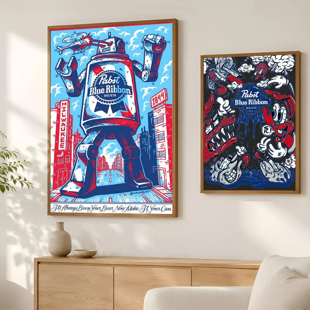 Pabst Blue Ribbon Beer Poster – Self-Stick Waterproof Wall Art Wall Art Poster Axl