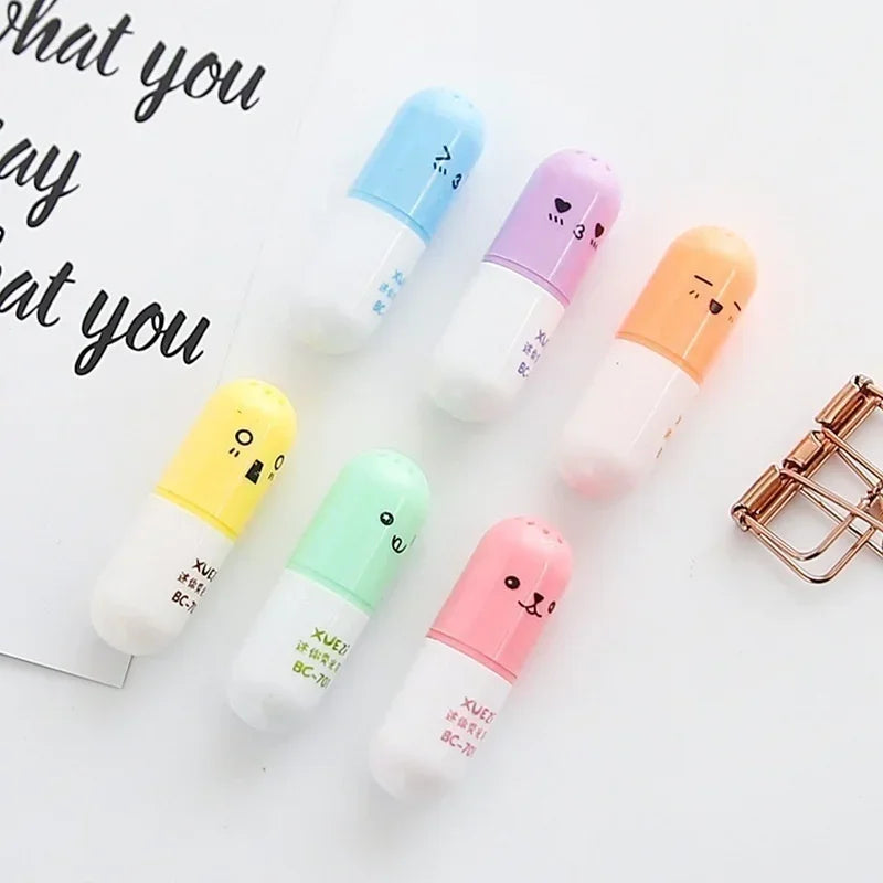 6-Pack Mini Pill Highlighter Pens – Cute Colored Markers for Kids Highlighter Pen Set Axl