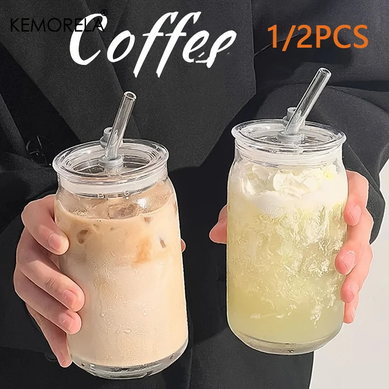 KEMORELA 500ml Borosilicate Glass Tumbler with Lid & Straw Glass Tumbler Axl