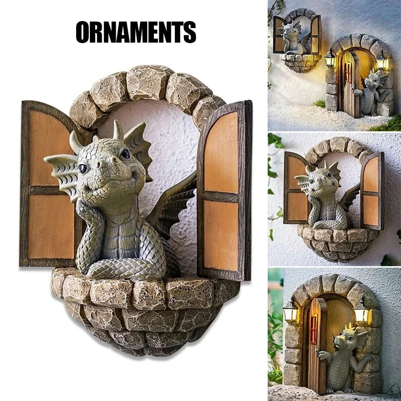 Cute Dragon Dinosaur Reading Book Resin Figurine Garden Decor Resin Garden Figurine Axl