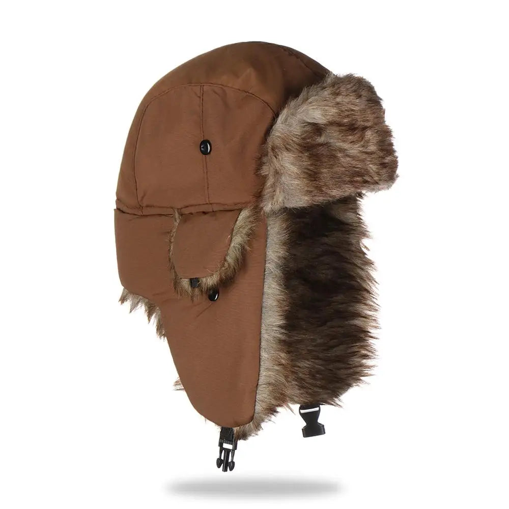 Unisex Russian Ushanka Trapper Hat – Warm Fur Earflap Winter Cap Winter Trapper Hat Axl coffee