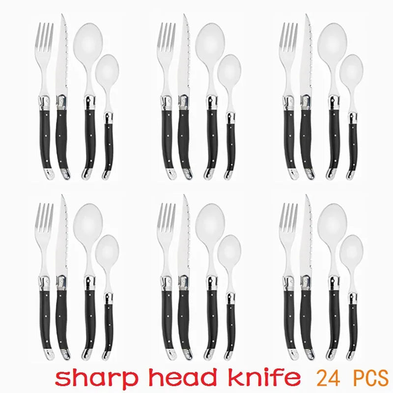 Laguiole Stainless Steel Cutlery Set – Knives, Forks & Spoons Flatware Cutlery Set Axl 24pcs 6set
