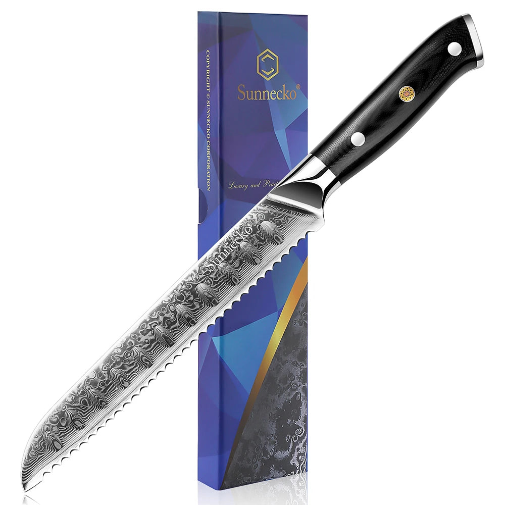 Sunnecko 8" Damascus Steel Bread Knife – 73-Layer VG10 Serrated Serrated Bread Knife Axl China Mainland 8 inch