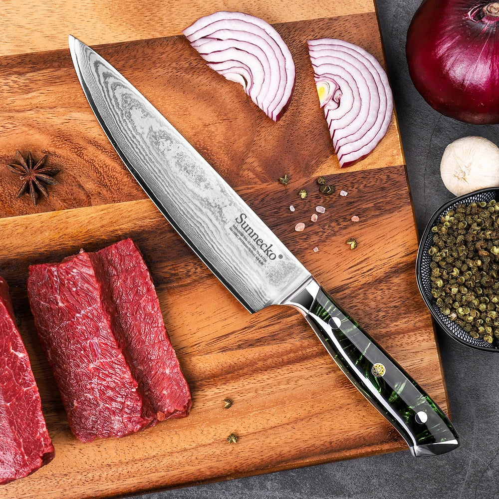 Sunnecko 8" 73-Layer Damascus Steel Chef's Knife | Resin Handle Damascus Chef Knife Axl China Mainland 8 inch
