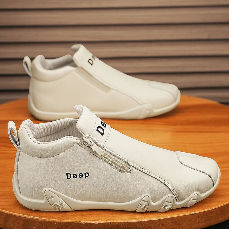YBQJOO Men's British Style Casual Slip-On Leather Shoes Men's Slip-On Loafers Axl Beige 39