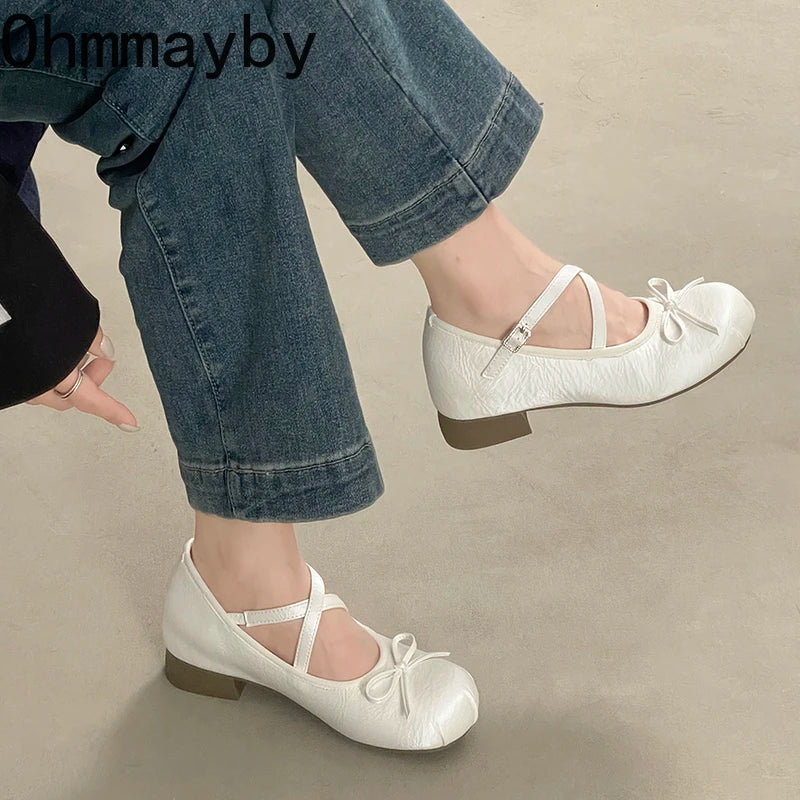 Women's Butterfly-Knot Mary Jane Ballet Flats | Low Heel Mary Jane Ballet Flats Axl