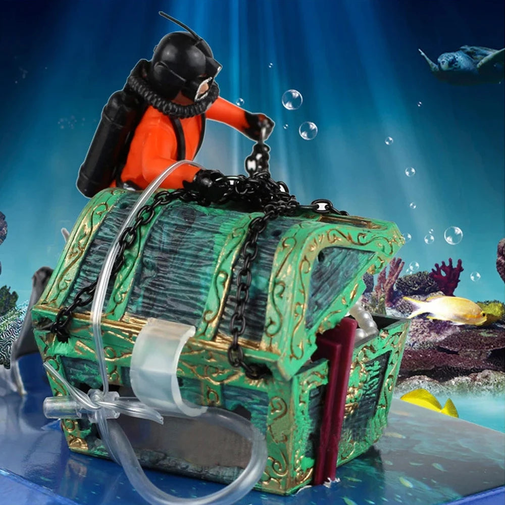 Aquarium Diver & Treasure Chest Fish Tank Ornament Decoration Aquarium Ornament Axl