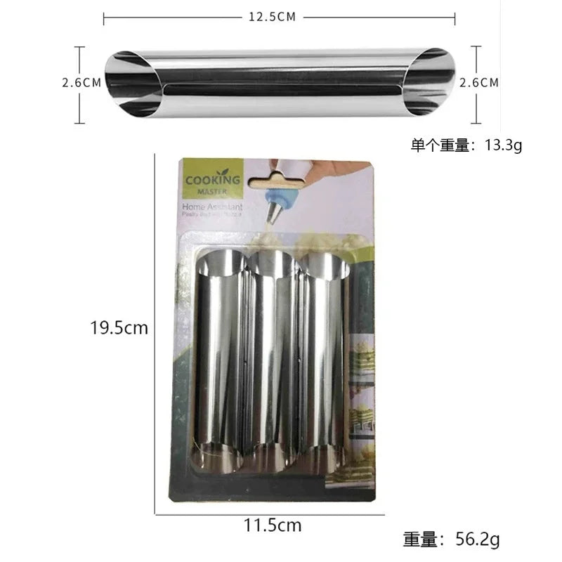 6-Piece Stainless Steel Cream Horn & Cannoli Mold Set Pastry Baking Molds Axl 6pcs