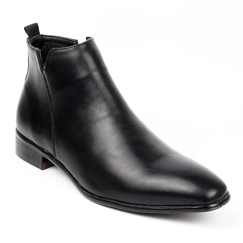 Men's Chelsea Boots – Zipper Chunky Heel PU Leather Ankle Boot Men's Chelsea Boots Axl black 44