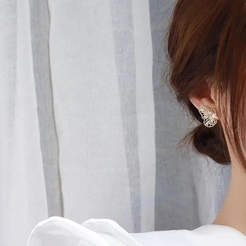 Huitan Double Layer Butterfly Stud Earrings | Gold CZ Stud Earrings Axl