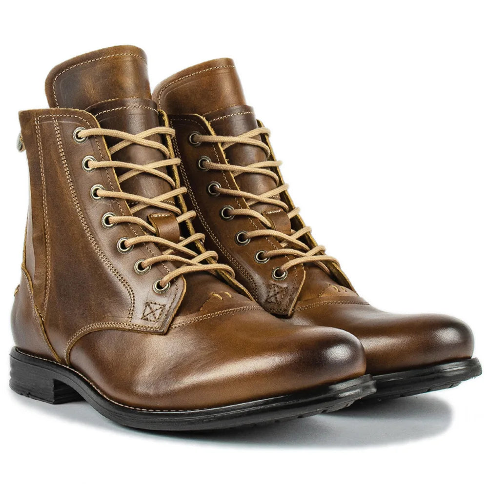 Men's Retro Lace-Up Motorcycle Ankle Boots | Plus Size Motorcycle Ankle Boots Axl Borwn 48