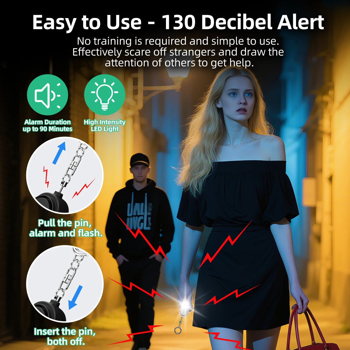 130dB Personal Safety Alarm Keychain with Strobe Light Personal Safety Alarm Axl