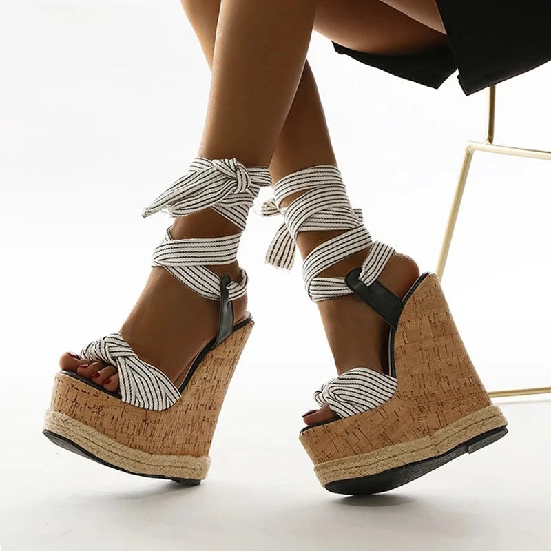 Women's Platform Wedge Sandals – High Heel Ankle Strap Open Toe Platform Wedge Sandals Axl