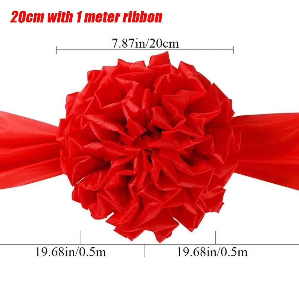 Red Satin Flower Ball with Ribbon – Wedding & Ceremony Decor Ceremony Flower Ball Axl 20cm with 1m ribbon