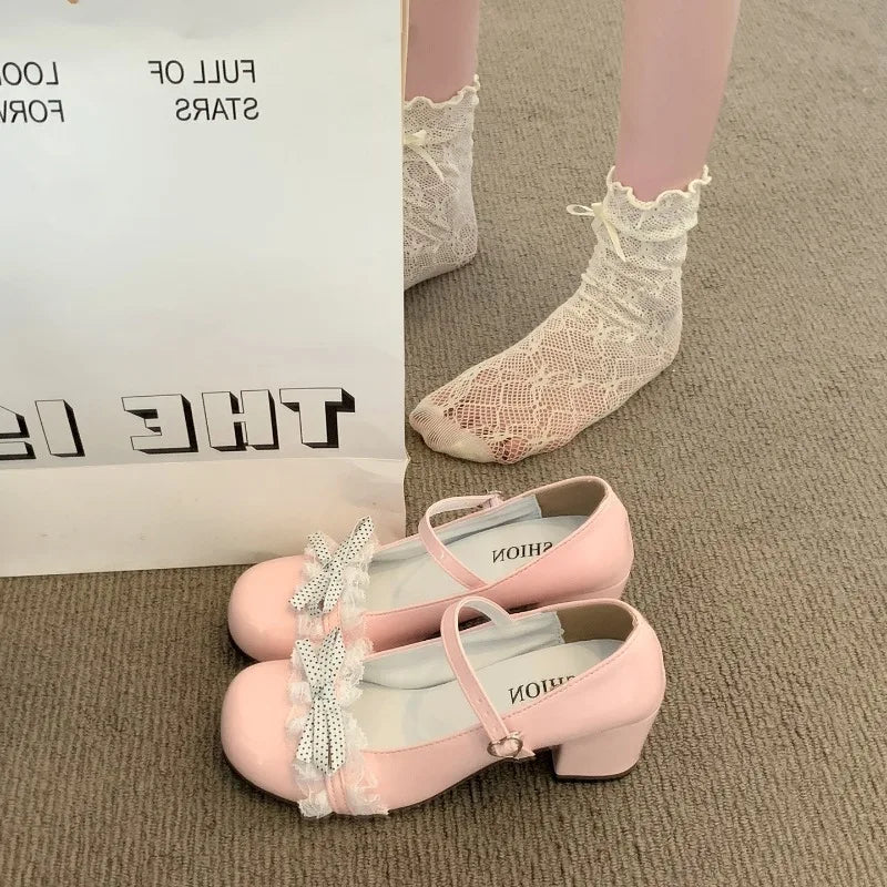 Black Y2K Butterfly-Knot Mary Jane Heels | Lolita Party Pumps Mary Jane Heels Axl Pink 36