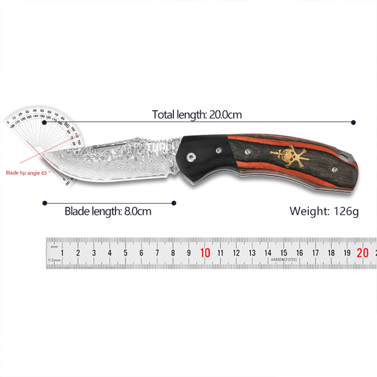Damascus Steel Folding Pocket Knife | Wave Grain Wood Handle EDC Folding Pocket Knife Axl