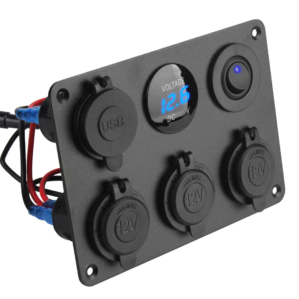 12V Power Panel – 3 Sockets, Dual USB 4.2A & LED Voltmeter Car Power Panel Axl