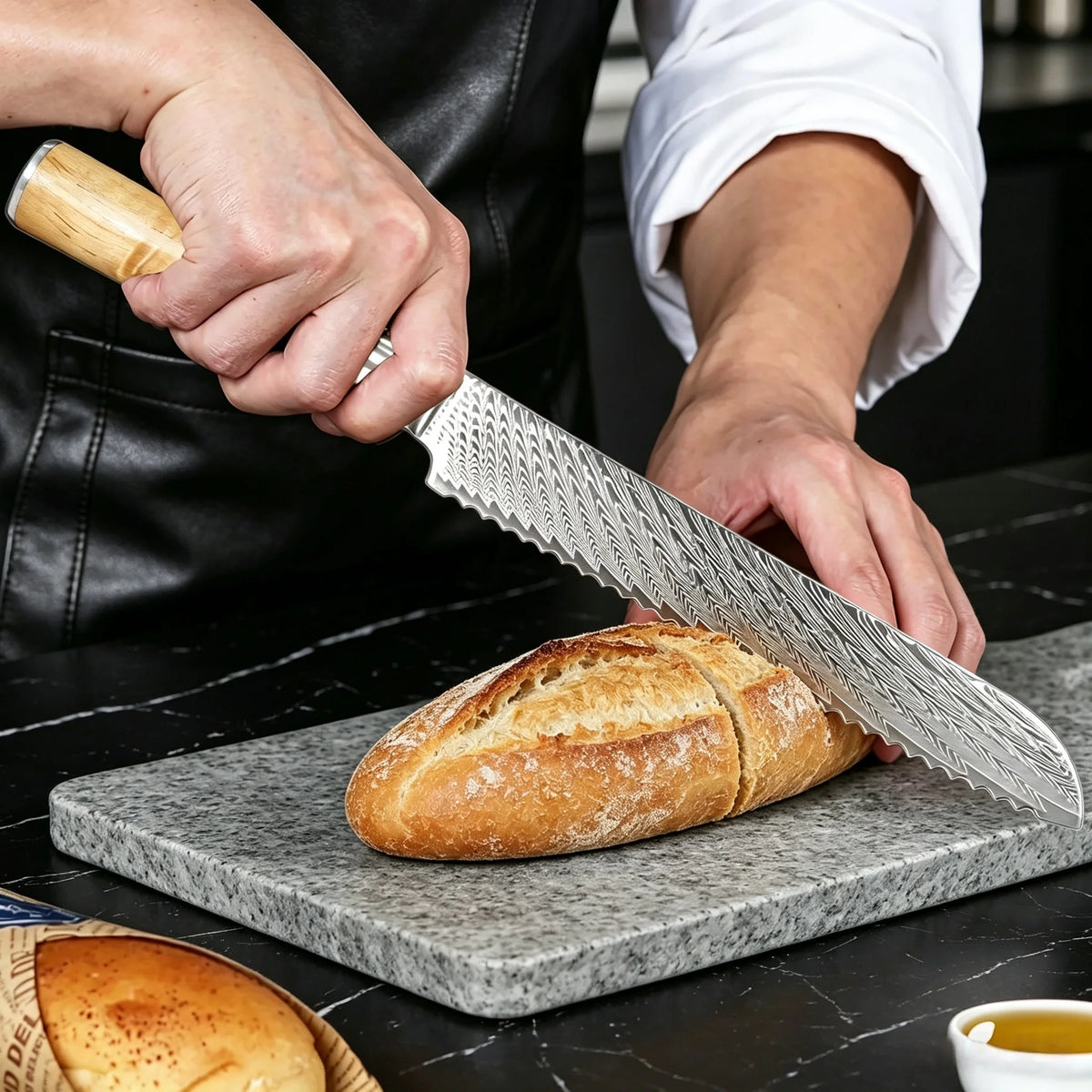 67-Layer Damascus Steel Bread & Chef Knife – Sharp 19.2cm Damascus Kitchen Knife Axl