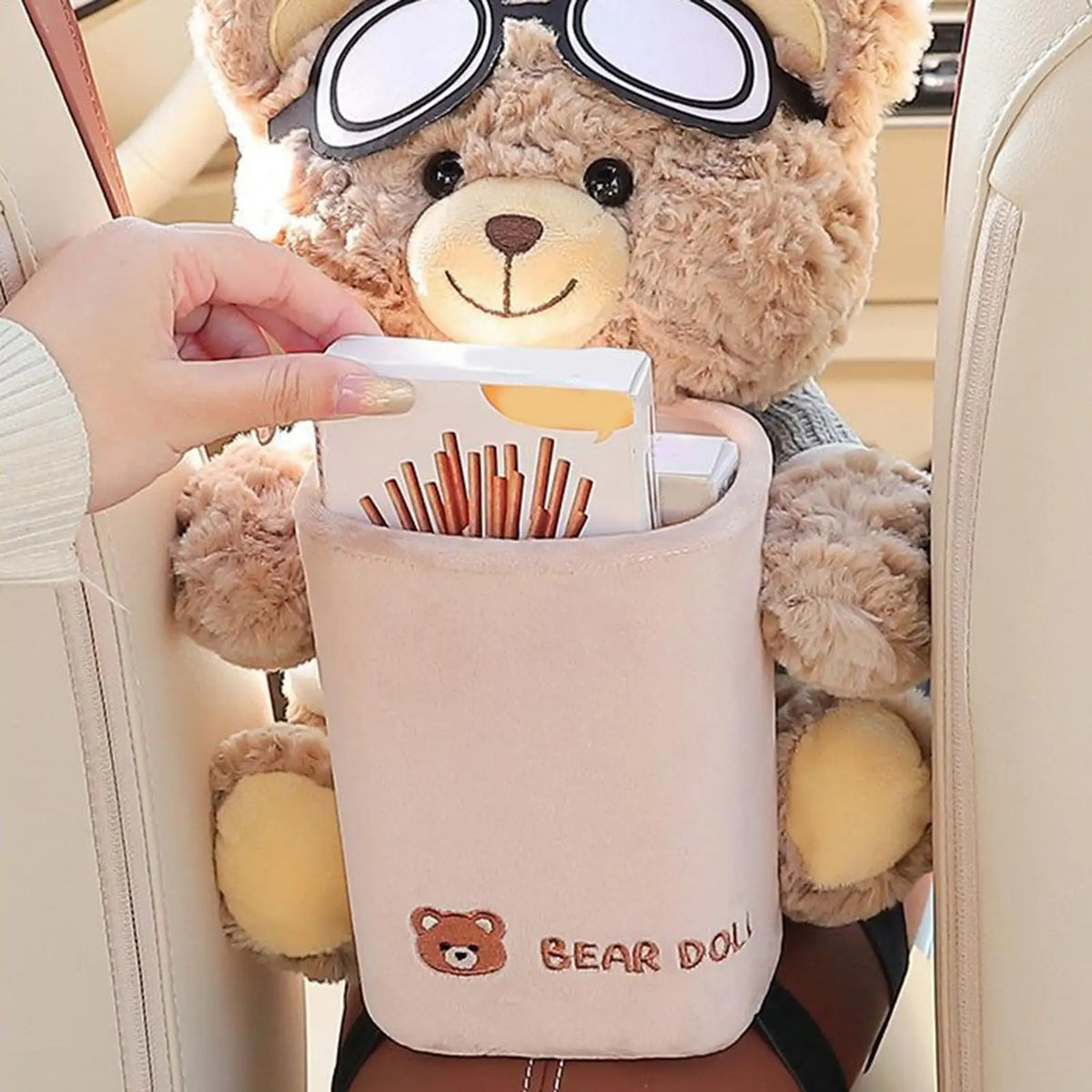 2-in-1 Car Armrest Tissue Holder & Trash Can – Bear Design Car Armrest Organizer Axl