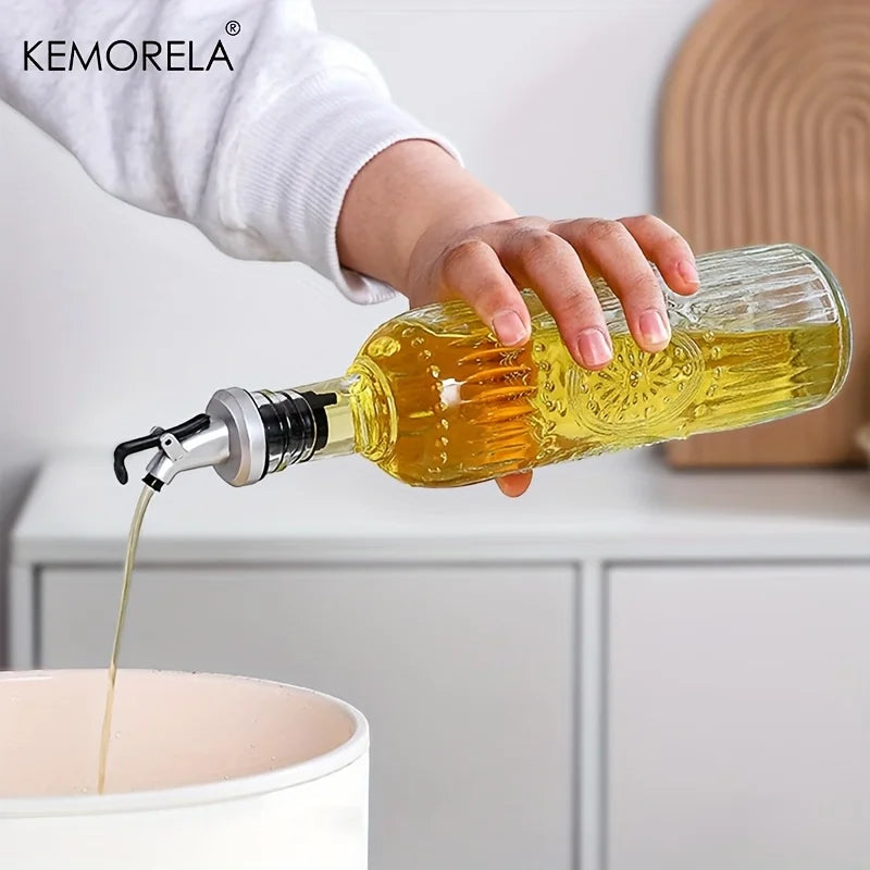 KEMORELA Glass Olive Oil Decanter – Leak-Proof Pouring Spout Oil Decanter Bottle Axl