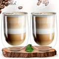 KEMORELA Latte Macchiato Glasses – Set of 2 or 4 | Clear Glass Latte Glass Set Axl 2PCS 301-400ml