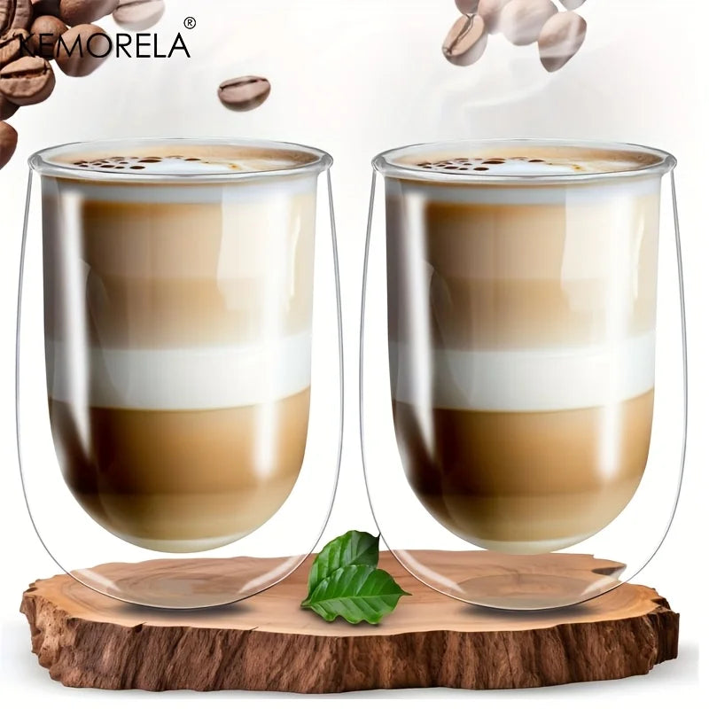 KEMORELA Latte Macchiato Glass Set 2/4 PCS – Coffee Glasses Coffee Glass Set Axl 2PCS 301-400ml