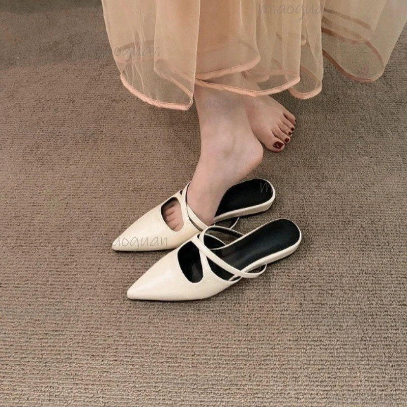 Women's Retro Pointed Toe Flat Slide Sandals | Summer Slippers Flat Slide Sandals Axl