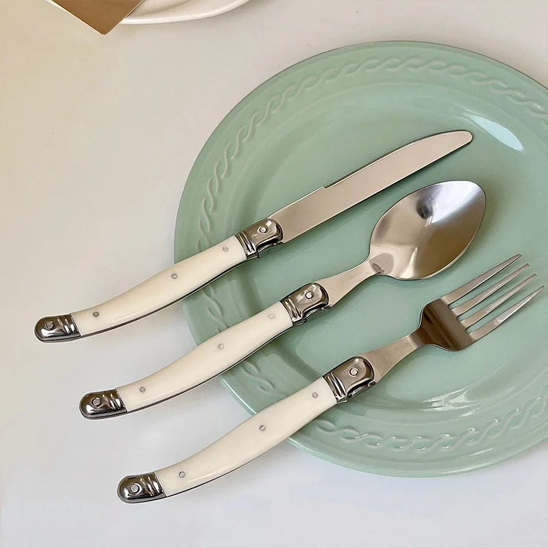 Laguiole Cutlery Set 4–24 Pcs | Ivory White Stainless Steel Flatware Cutlery Set Axl