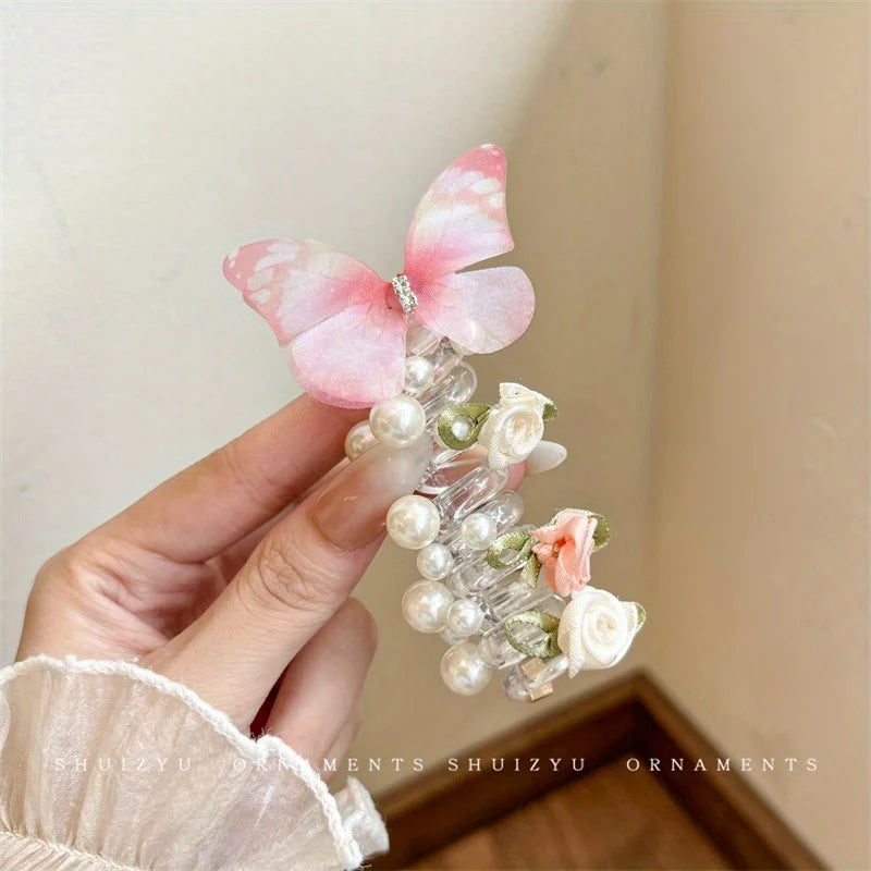 Mesh Butterfly Headbands for Girls – Floral Round Design Butterfly Headband Axl pink