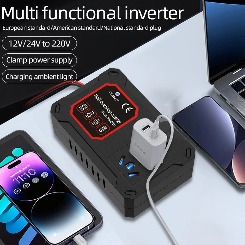 200W Car Power Inverter 12V/24V to 220V Portable Converter Car Power Inverter Axl