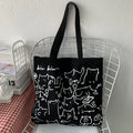 Cute Cat Canvas Tote Bag – Japanese Style Shoulder Bag Canvas Shoulder Tote Axl black