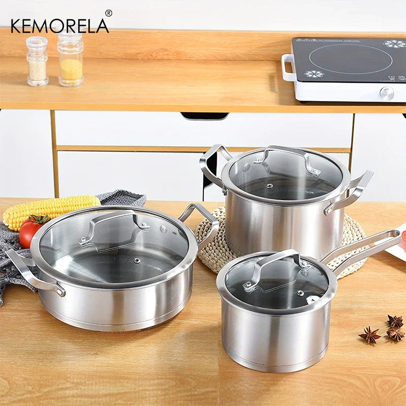 KEMORELA Stainless Steel Pot Set 16/20/24cm – Soup & Steamer Stainless Steel Pot Set Axl