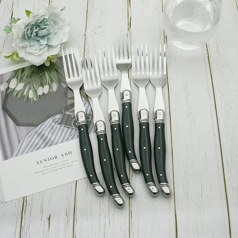 Laguiole Black Stainless Steel Cutlery Set – Fork Knife Spoon 2–10pc Flatware Cutlery Set Axl