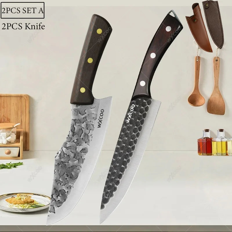 WXCOO Forged Stainless Steel Boning & Cleaver Kitchen Knife Kitchen Knife Axl 2PCS A