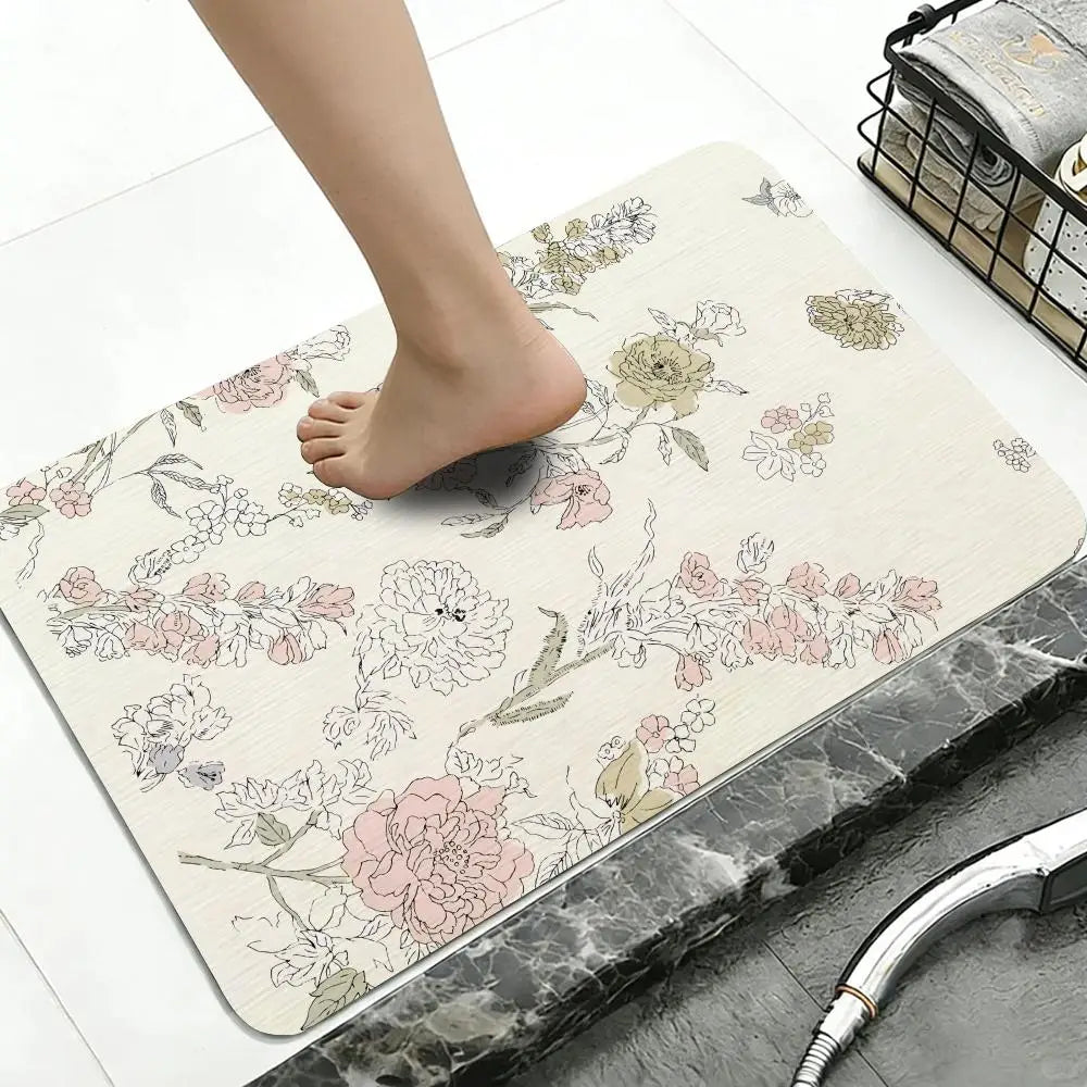 French Country Floral Diatomite Bath Mat – Quick Dry Non-Slip Diatomite Bath Mat Axl