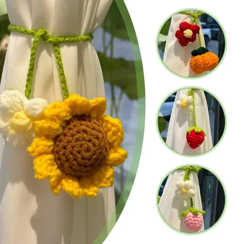 Hand Crocheted Sunflower & Strawberry Car Mirror Hanging Decor Crochet Car Ornament Axl