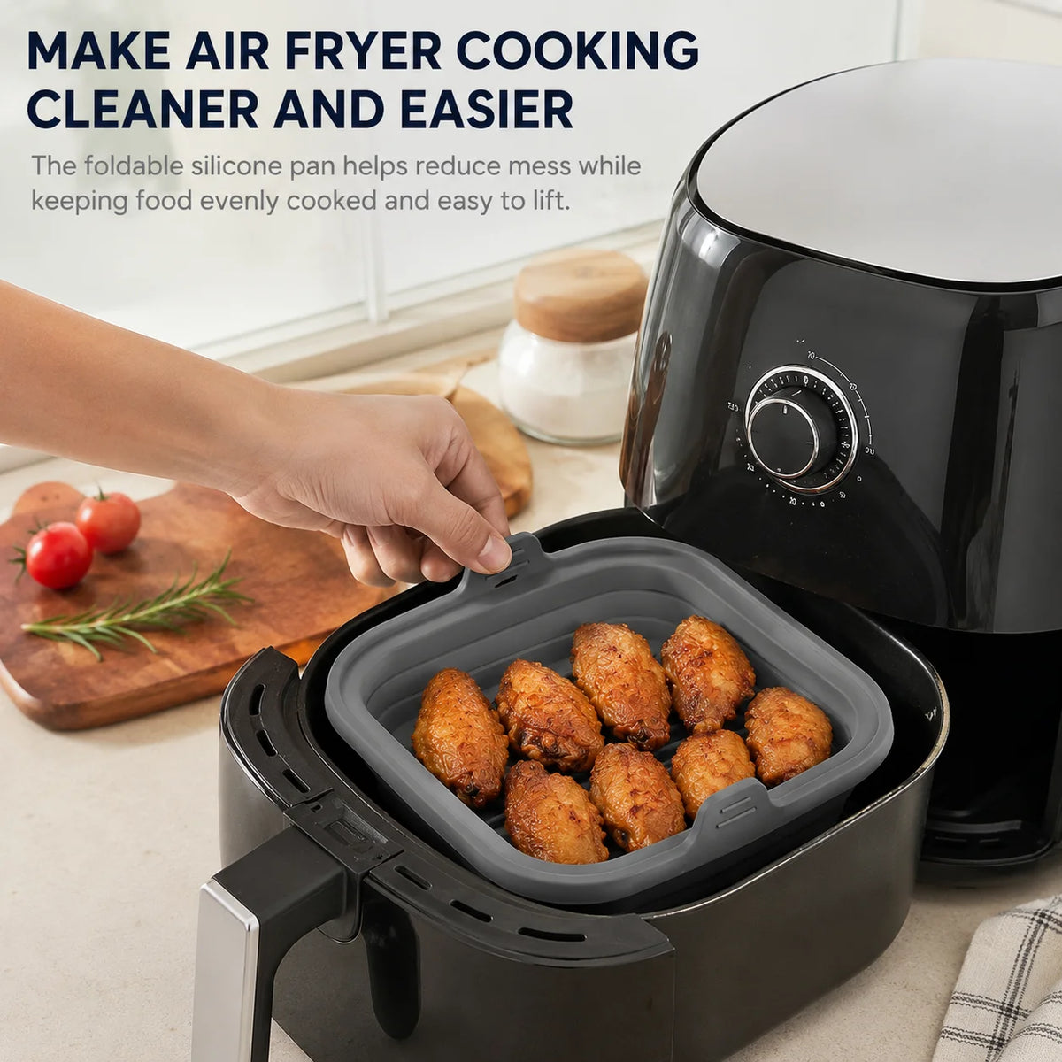Foldable Silicone Air Fryer Basket with Lid | Reusable Baking Pan Silicone Baking Pan Axl