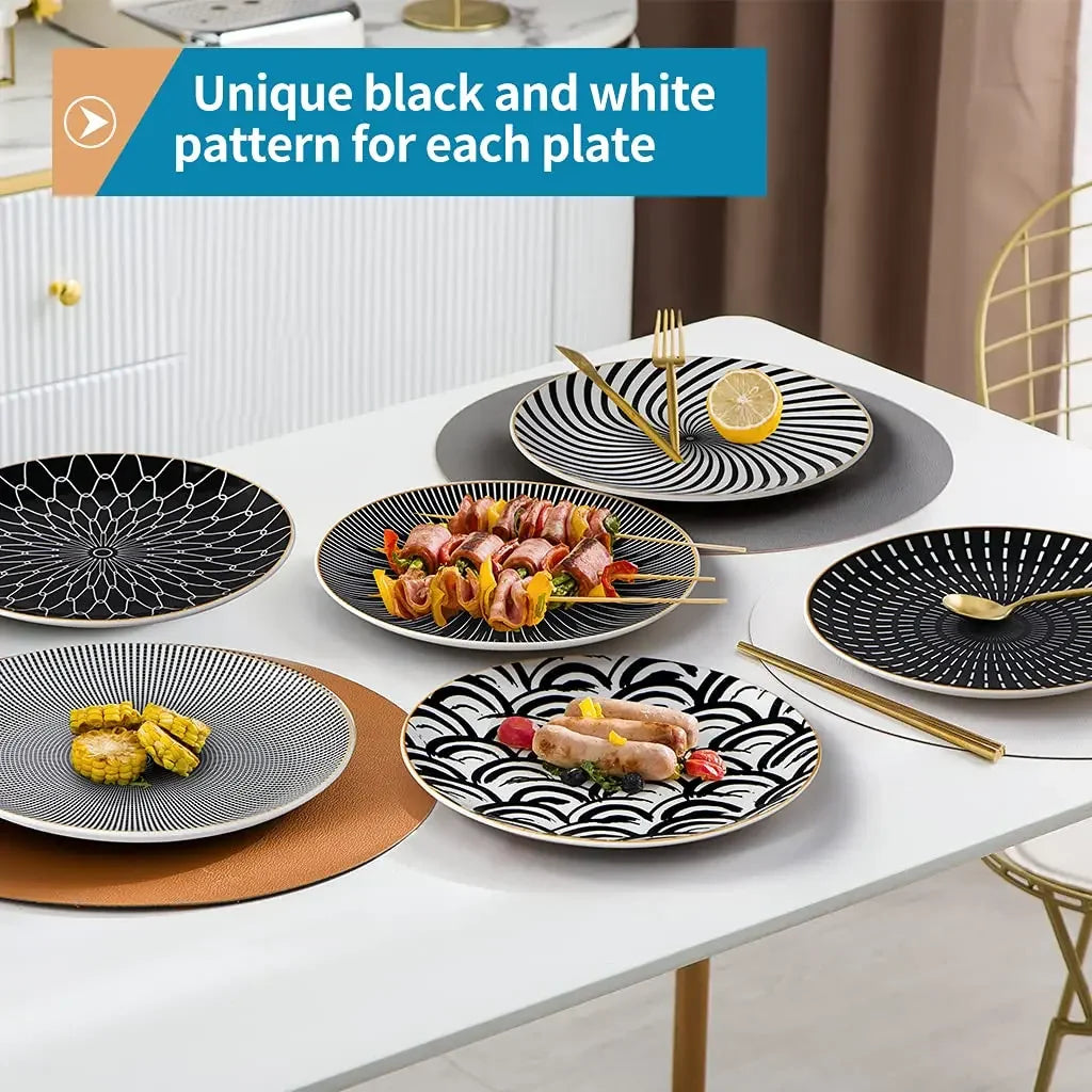 KEMORELA 6-Piece Gold Rim Ceramic Dinner Plates Set – Porcelain Ceramic Dinner Plates Axl