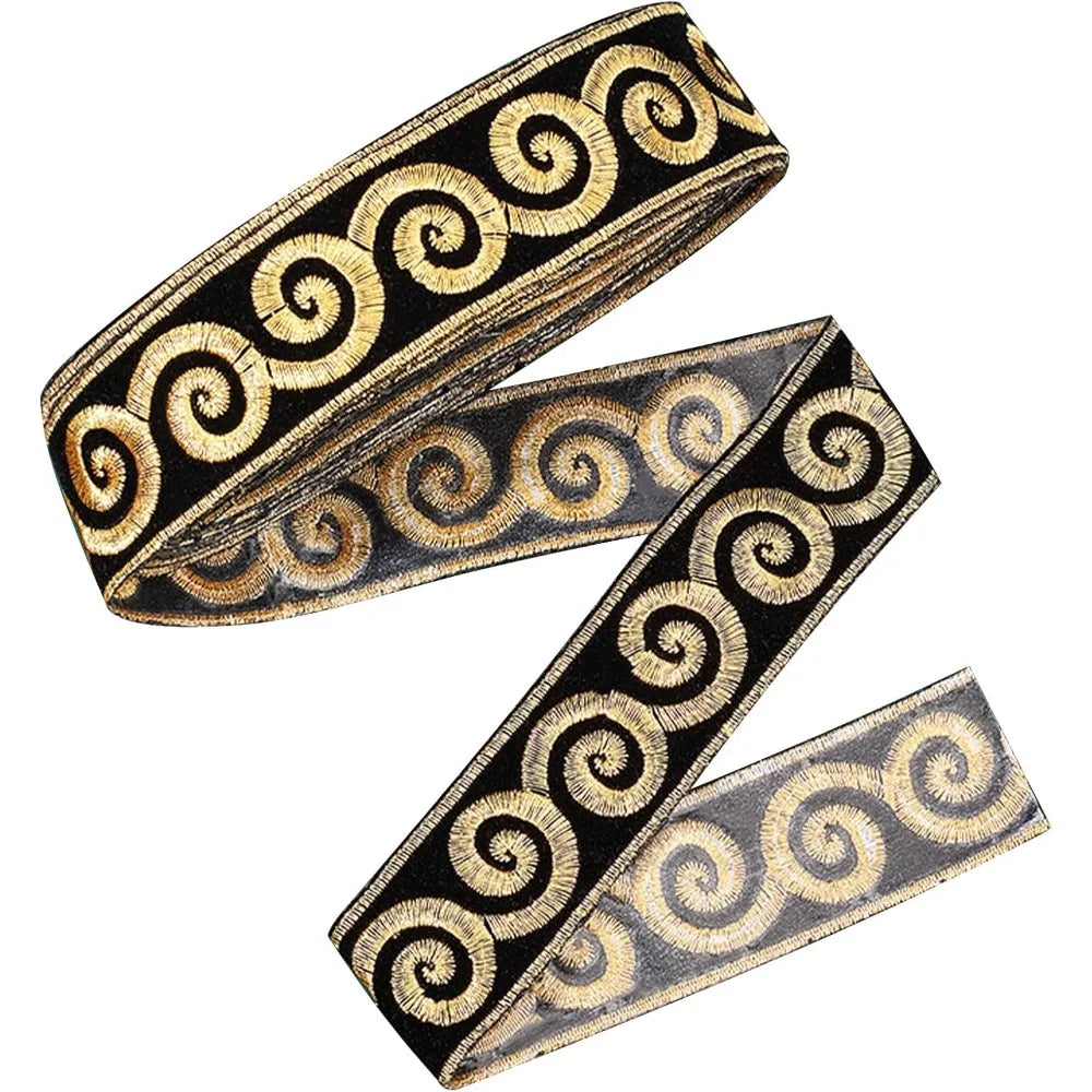 Gold Jacquard Tyrolean Ribbon | Vortex Pattern 35mm – 4.16 Yds Jacquard Craft Ribbon Axl AECH04-18456