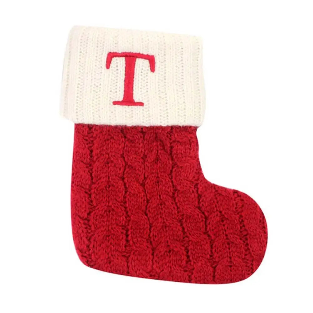 Knitted Christmas Stocking – Alphabet Letter Xmas Décor Gift Christmas Stocking Axl T