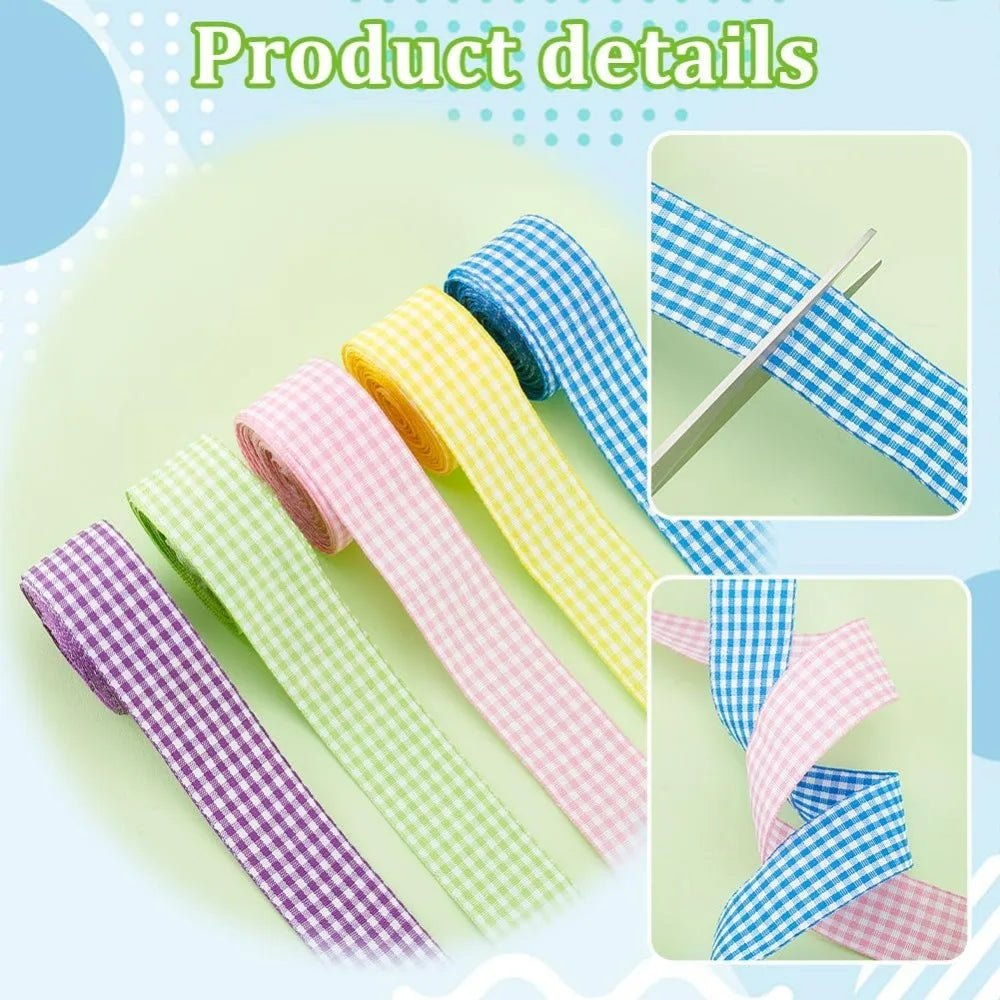 25 Yards Tartan Plaid Ribbon Set – 5 Colors, 1 Inch Polyester Craft Ribbon Set Axl