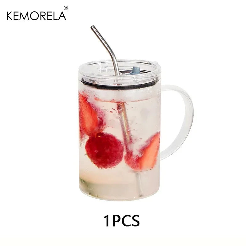 KEMORELA Large Glass Cup with Lid & Straw – Heat-Resistant Glass Drinkware Set Axl 1PCS 301-400ml