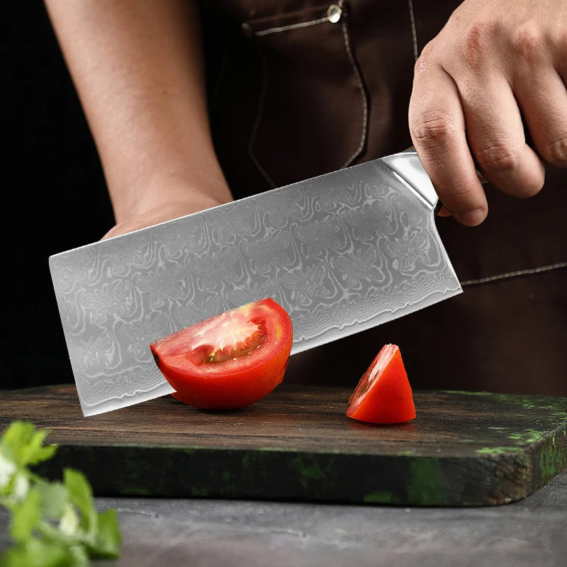 7-Inch Damascus Steel Cleaver Knife – Chinese Chef Chopper Damascus Cleaver Knife Axl
