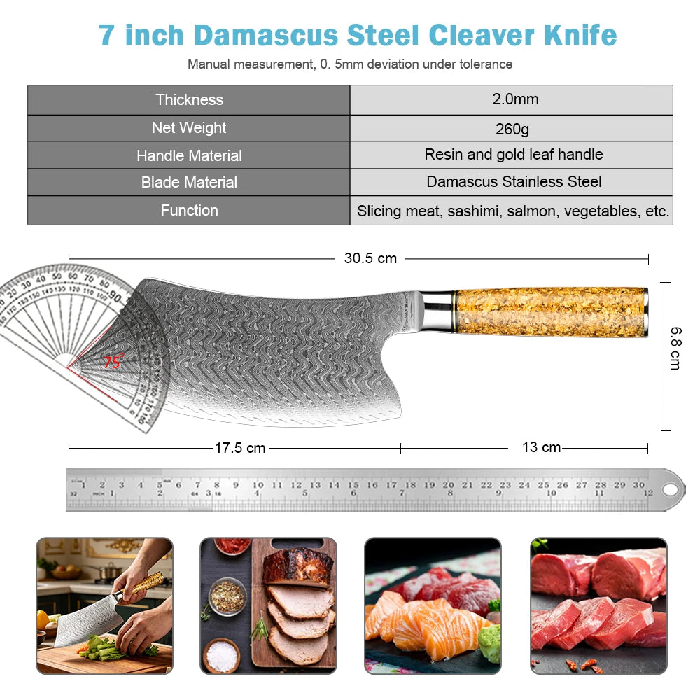 XITUO 7" Damascus Steel Cleaver Knife – Resin Handle Damascus Cleaver Knife Axl