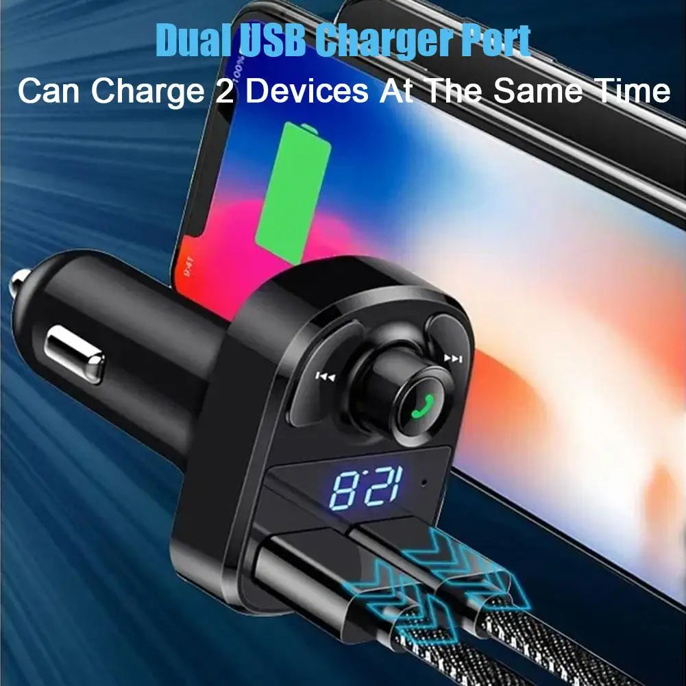 Bluetooth 5.0 FM Transmitter Car Charger – Dual USB Hands-Free FM Transmitter Car Kit Axl