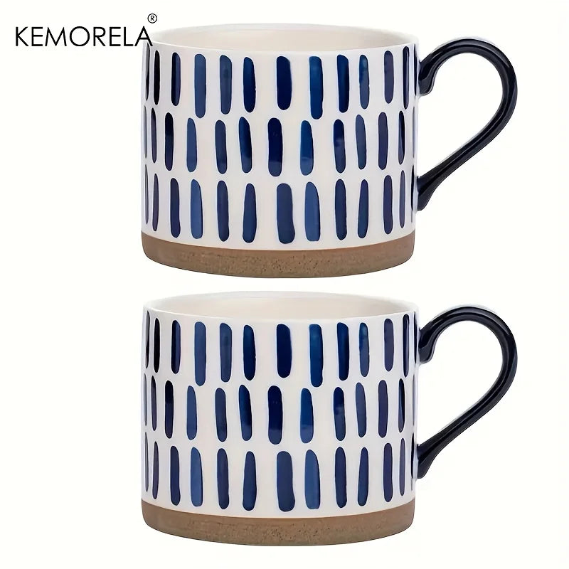 KEMORELA 2-Pack Ceramic Coffee Mugs – Blue & White Geometric Ceramic Coffee Mugs Axl C 400ML