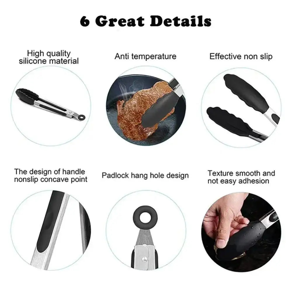 Silicone Locking Kitchen Tongs – BBQ & Cooking Clamp 10–13" Silicone Kitchen Tongs Axl